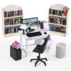 1:12 Scale Mini Desk Set with 100 Mini Books & 2 Bookshelves Miniature Dollhouse Furniture Set with Office Chair, Computer & 15+ Accessories Mini Desk Accessories for Doll House Diorama view 1