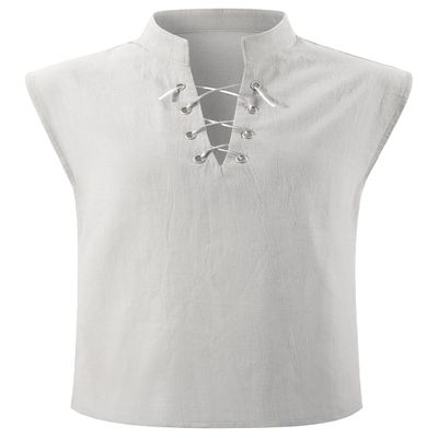 Kids Medieval Viking Pirate Renaissance Retro Costume Sleeveless Shirt for Boys Halloween Cosplay 3-4T White
