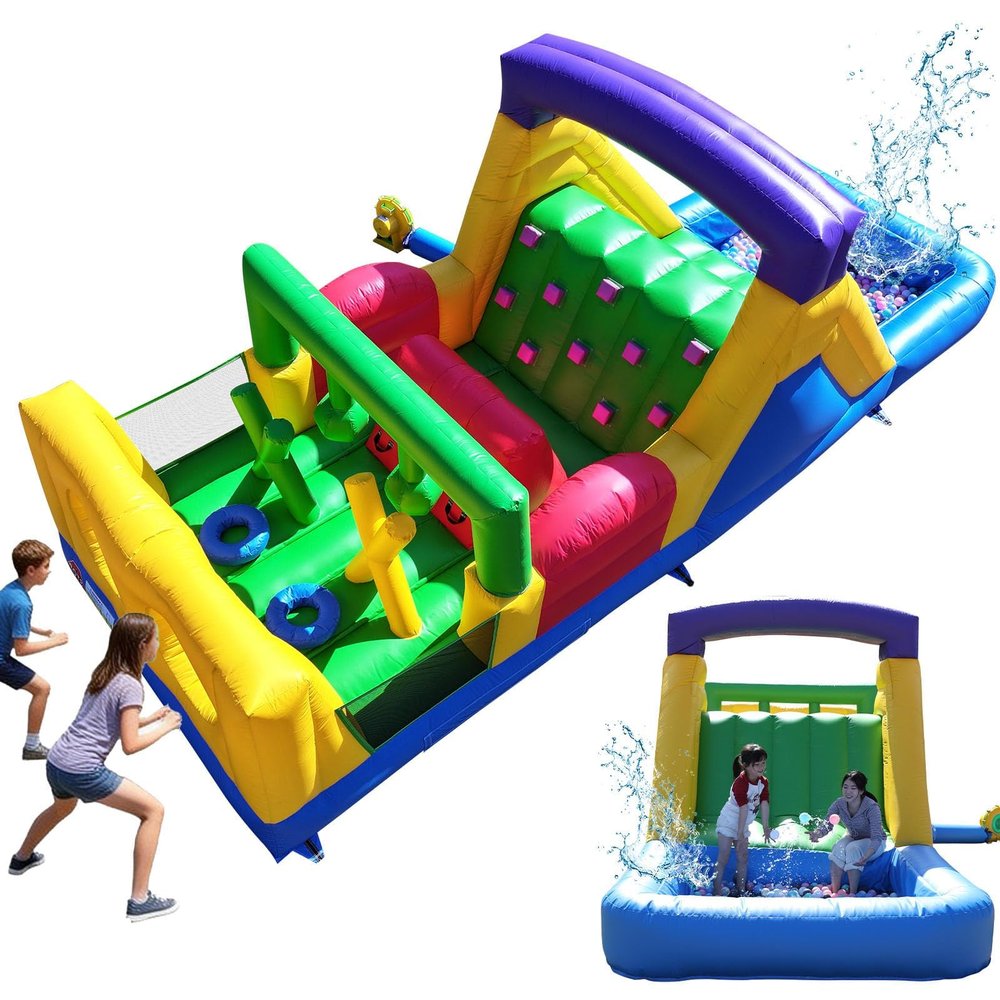 22FT Commercial Grade Bounce House for Adult, (Heavy Duty PVC) (Splash Big Water Pool) (1100W UL Blower) Inflatable Obstacle Course with Slide, Ball Pit, Large Backyard Lawn Party Game