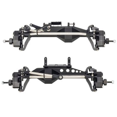 4WS Offset Portal Axle Set with Servo Mount Compatible with 1 10 Scale 4 Wheel Steering Chassis Like Comp Rigs III and H10 Optic Models(Front Rear Black)