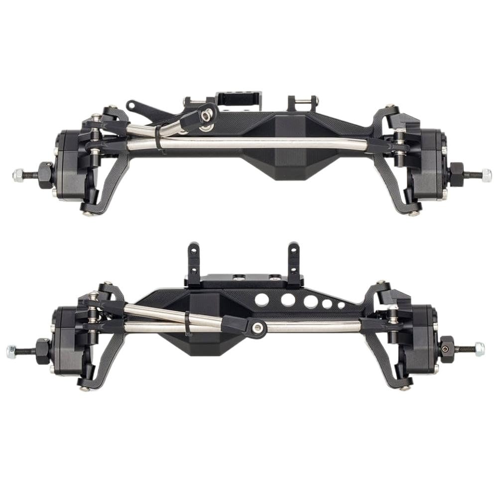 4WS Offset Portal Axle Set with Servo Mount Compatible with 1 10 Scale 4 Wheel Steering Chassis Like Comp Rigs III and H10 Optic Models(Front Rear Black)