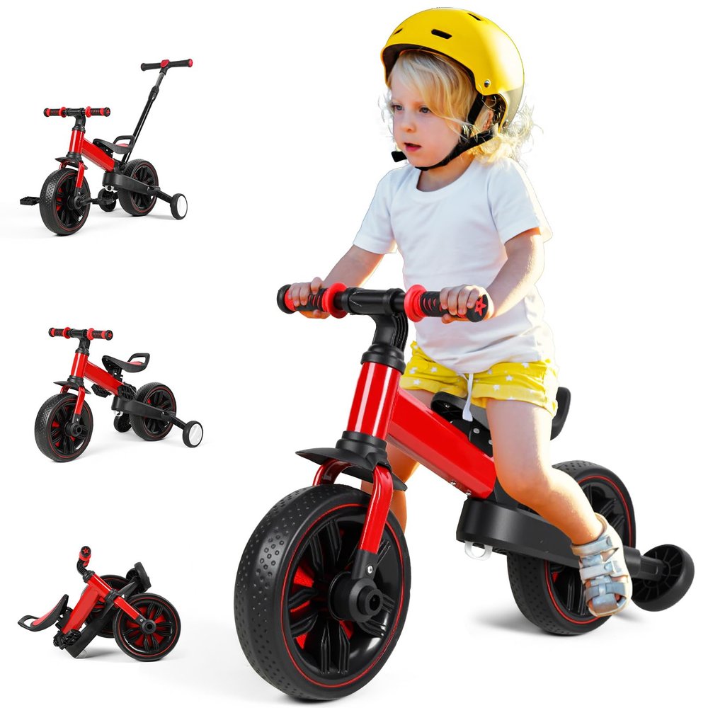 Balance Bike for Toddlers, 6-in-1 Convertible Kids Bike with Training Wheels, Toddler Tricycle to Push Bike, All-Terrain Tires & Tool-Free Fold, Learning Bicycle for Boys Girls 2-5 Years Old (Red)