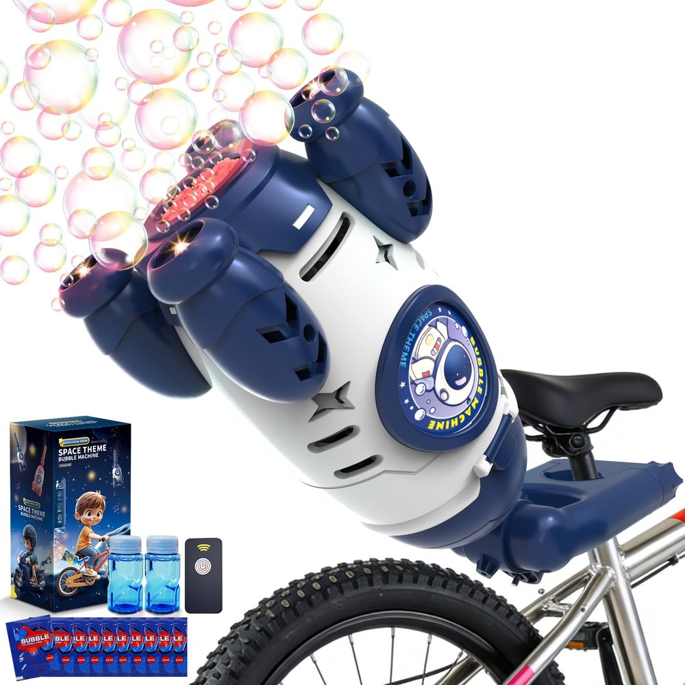 Bubble Gun for Kids, Automatic Rocket Bubble Machine, Handheld & Bicycle Use, Rechargeable Bubble Blower with Solution & LED Light, Summer Outdoor Toy, Gift for Boys Girls Age 3 4 5 6 7 8-12(White)