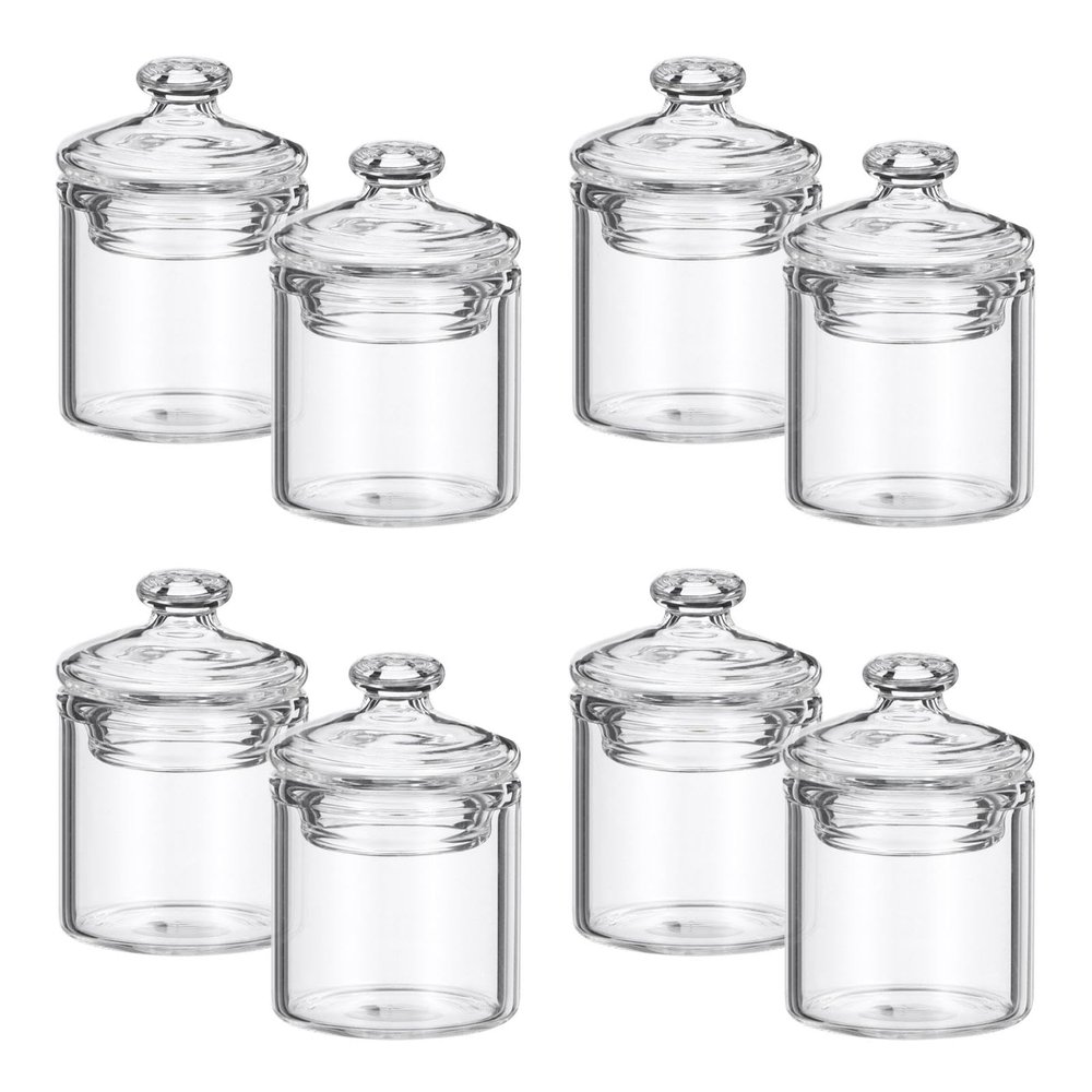 1:12 Scale Miniature Glass Jars with Lids - 8pcs Transparent Dollhouse Bottles Storage Jars Mini Glass Canister for Dollhouse Miniature Food, Terrarium Decor & Photo Props
