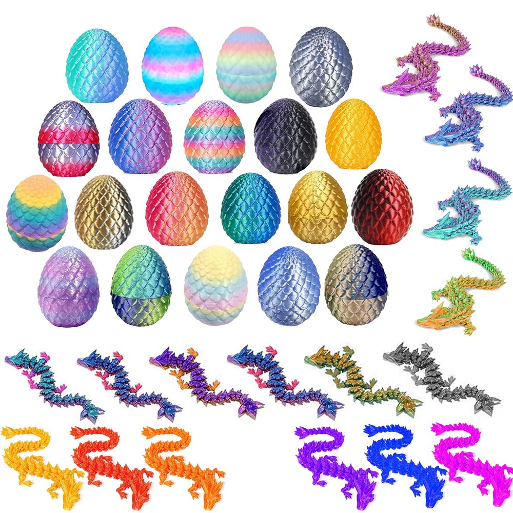 12 Pcs 3D Printed Dragon Eggs with Dragon Inside Articulated Crystal Dragon Toy Mystery Dragon Egg Prefilled Mini 3D Printed Animals Easter Basket Stuffers Fidget Toys for Kids Boys Girls Party Favors