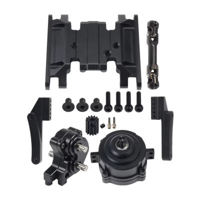 RC car Components Compatible with Axial for SCX10 II 90046 1/10 RC Car Parts Front Planetary Transmission Transfer Case Skid Plate Drive Shaft Gearbox Set(Black)