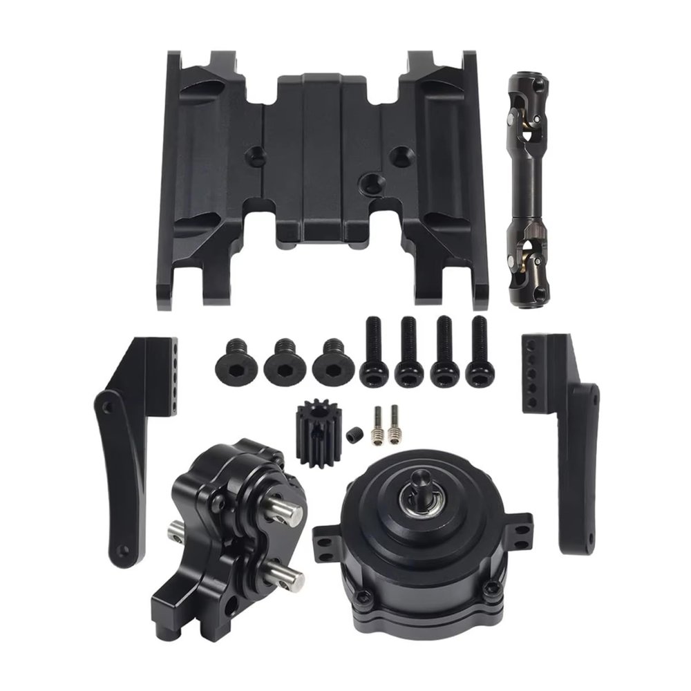 RC car Components Compatible with Axial for SCX10 II 90046 1/10 RC Car Parts Front Planetary Transmission Transfer Case Skid Plate Drive Shaft Gearbox Set(Black)