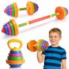 AuntyFey Kids Workout Equipment, 3 in 1 Adjustable Weight Toy Equipment for Children Pretend Play Exercise, Toddler Beginner Gym, Fitness for Birthday Gifts (Dumbbell, Barbell, Kettlebell view 1