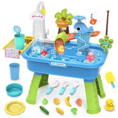 Water Table for Toddlers 1-3 with Electric Water Pump, Sand and Water Table for Kids Ages 4-8 Play Sink with Running Water & Electric Faucet, Role Play Sensory Toys