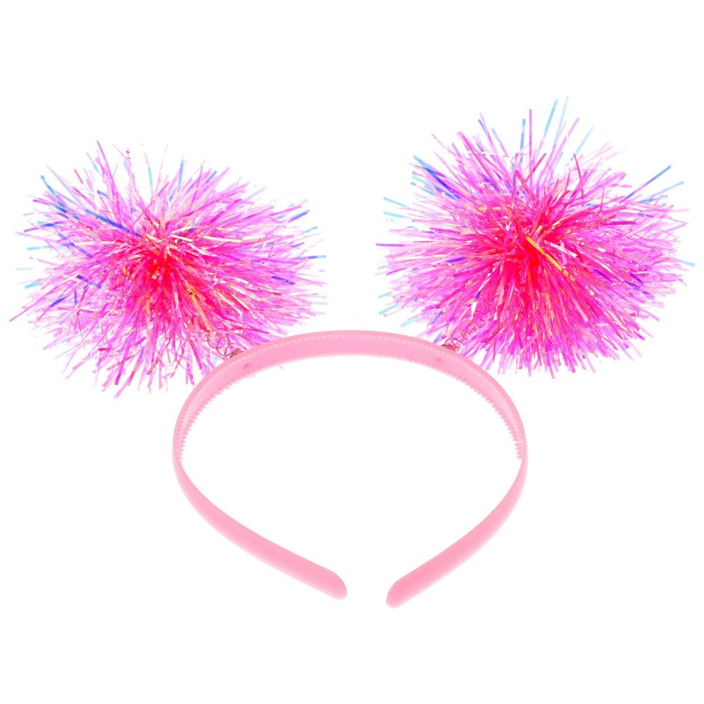 ARTIBETTER Pom Pom Headband Birthday Hair Accessories for Women, Pink Glitter Spring Ball Headband for Party, Photo Booth, New Years and Valentines Day Celebration