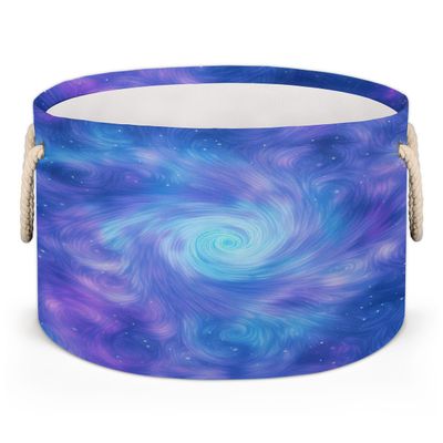 YPPAHHHH Large Storage Basket Blue Purple Halo Swirl Art Painting Round Nursery Toy Organizer Bin with Cotton Rope Handles Collapsible Laundry Hamper Blanket Basket for Living Room, 20"13"