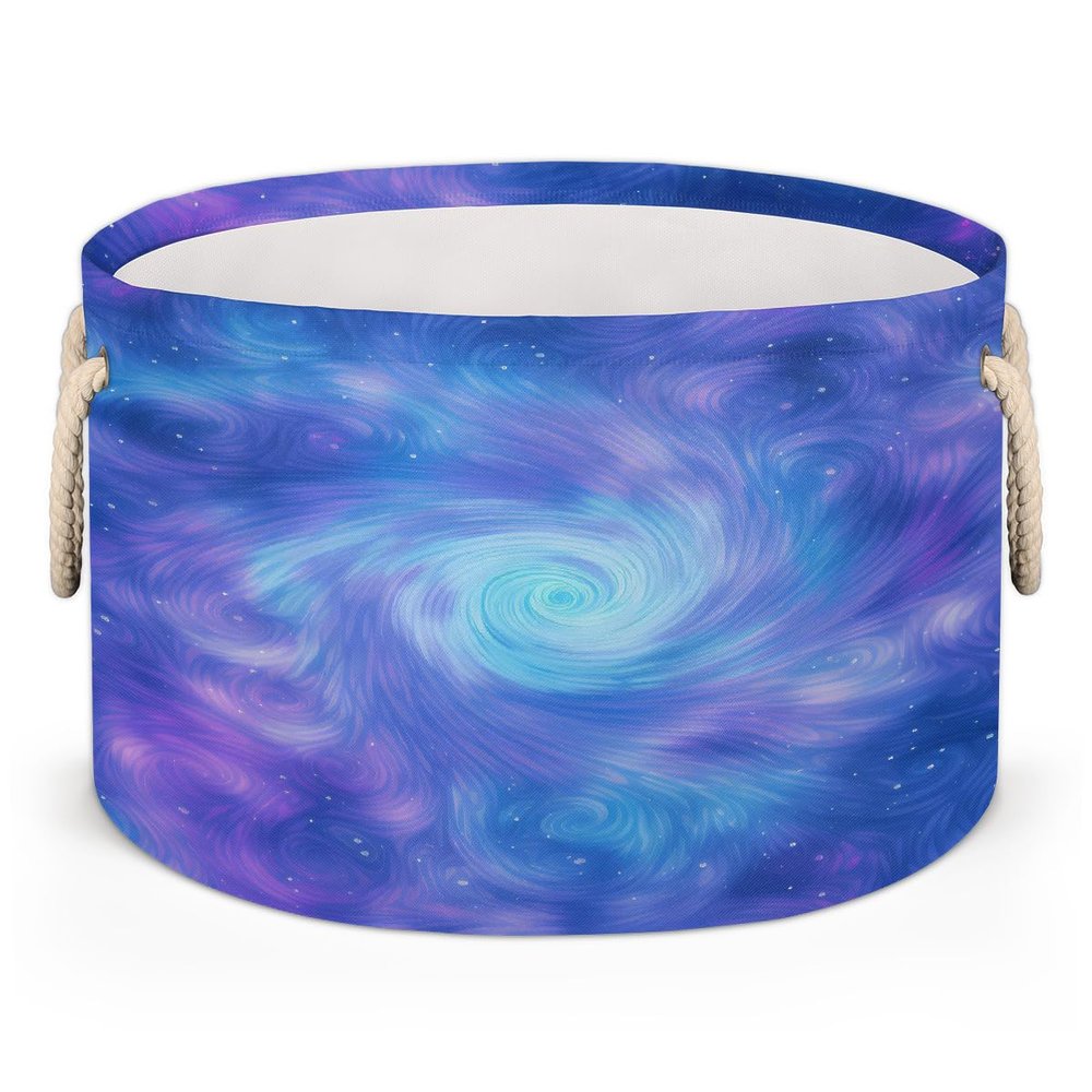 YPPAHHHH Large Storage Basket Blue Purple Halo Swirl Art Painting Round Nursery Toy Organizer Bin with Cotton Rope Handles Collapsible Laundry Hamper Blanket Basket for Living Room, 20"13"