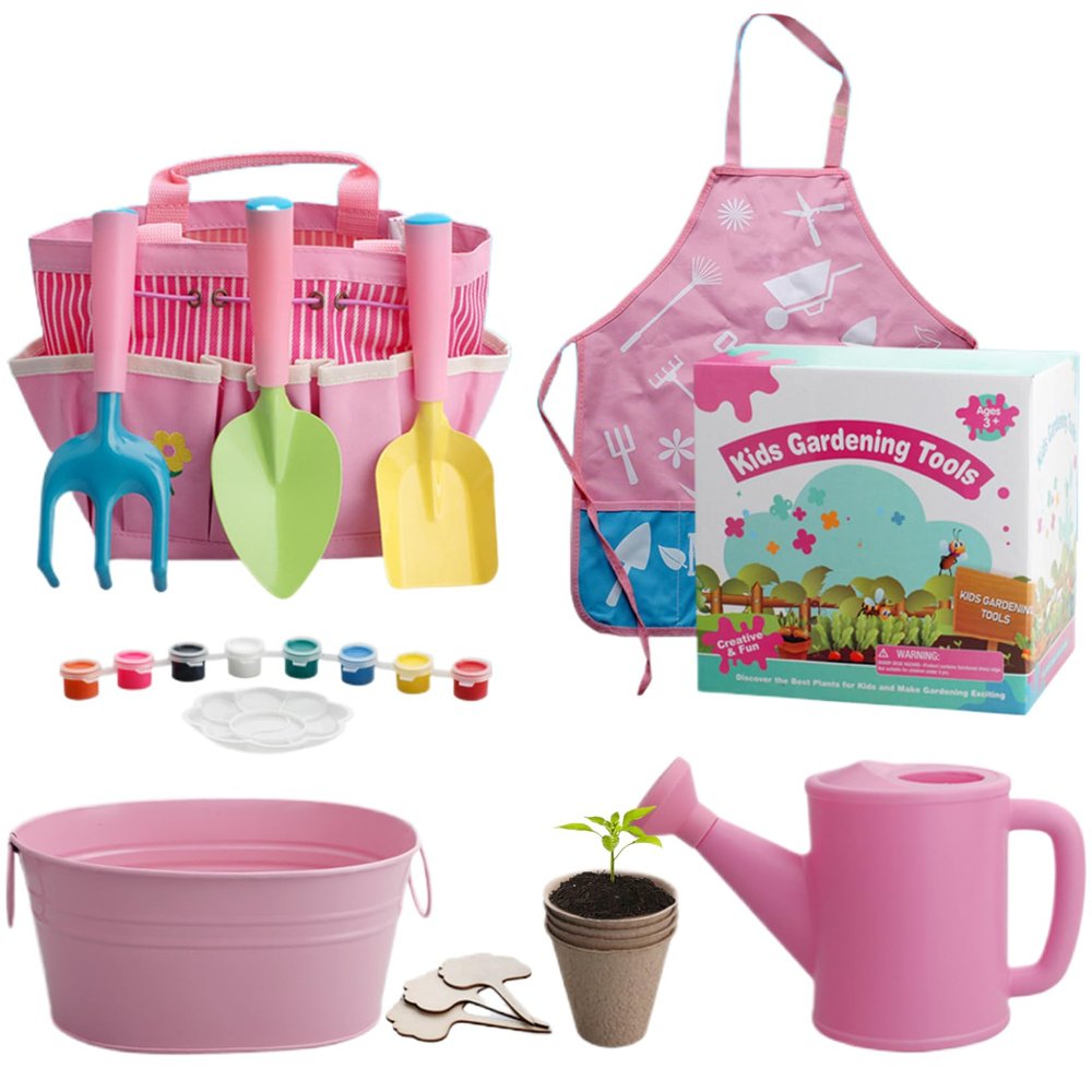 Cndiyald Kids Gardening Set, 11PCS Toddler Tools with Tote Bag - Includes Shovel, Rake, Watering Can, Colorful