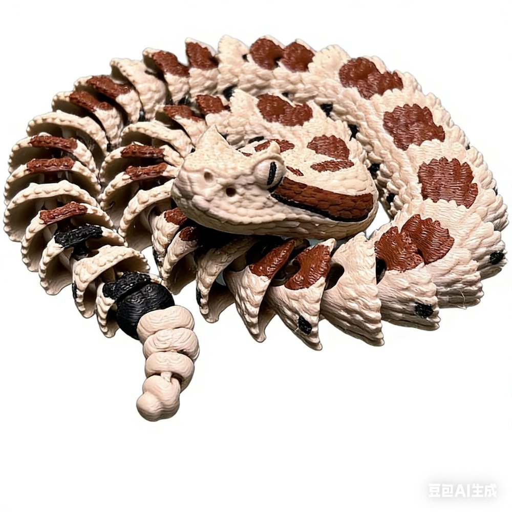 3D Printed Rattlesnake Model - Flexible Articulated Snake Toy- Unique Horned Serpent Collectible - Detailed Desk Display & Sensory Fidget (B-28cm)