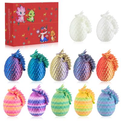 Dxldfks 12PCS 3D Printed Dragon with Egg, Small Articulated Crystal Dragons Eggs for Easter Basket Stuffers Home Office Decoration Executive Desk Toys