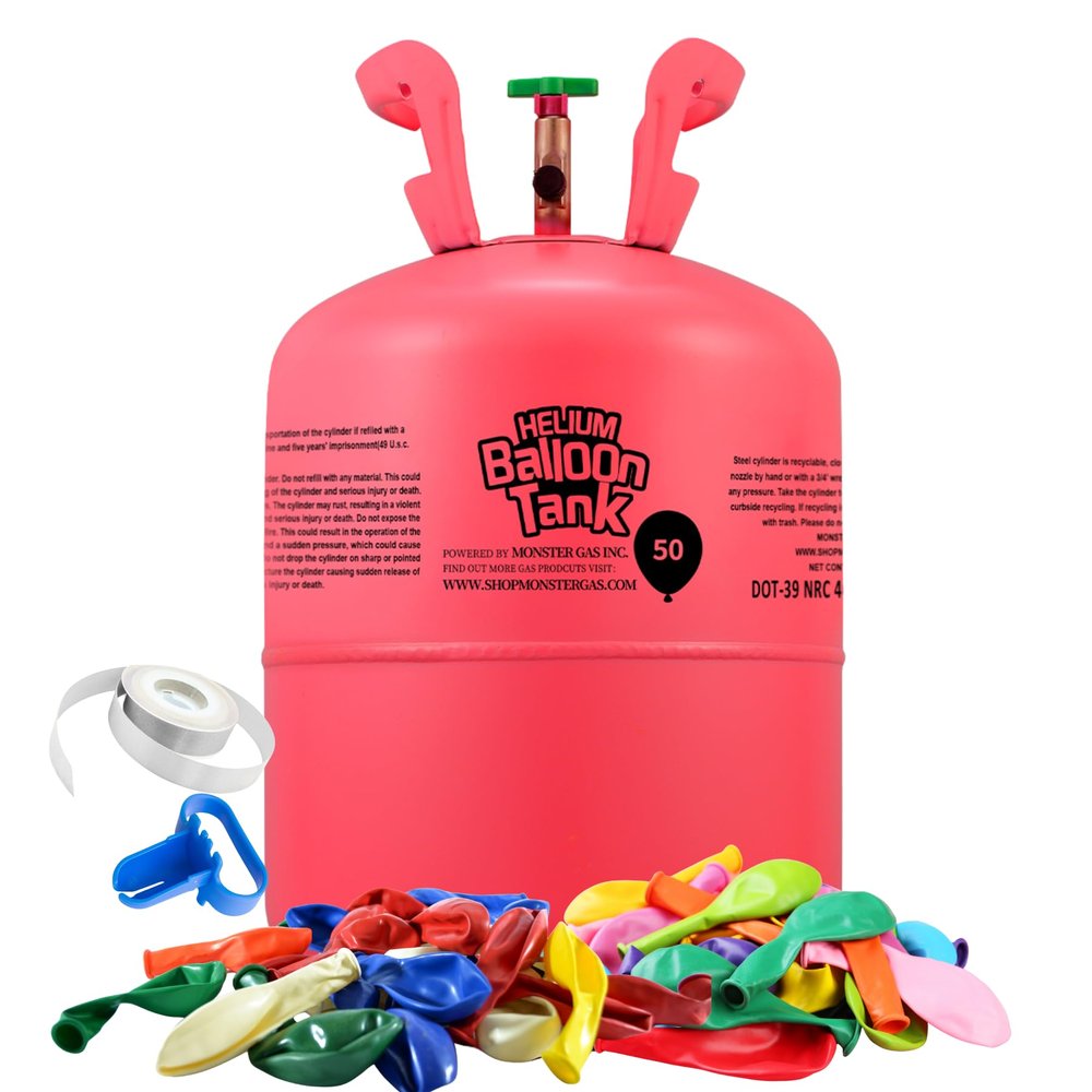 Monster Gas 13L Helium Tank For Balloons At Home, Balloon Helium Tank Up To 50 Latex Balloons