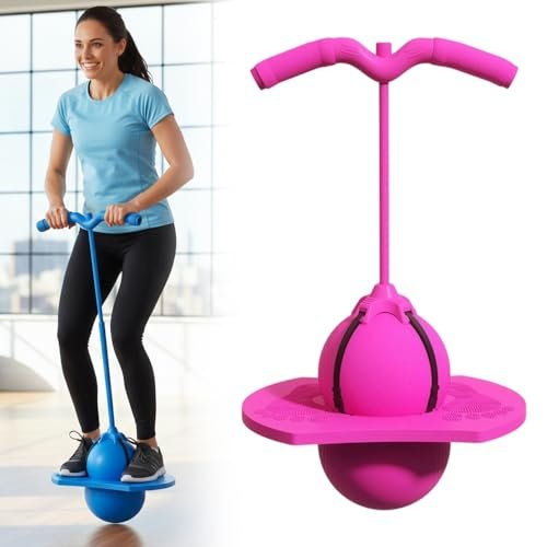 Balance Jumping Ball, 2026 New Jumping Hopping Ball Pogo Jumper with Handle and Ball Pump, High Jump Bounce Jump Trick Board Pogo Bouncing Ball for Indoor Outdoor (Pink)