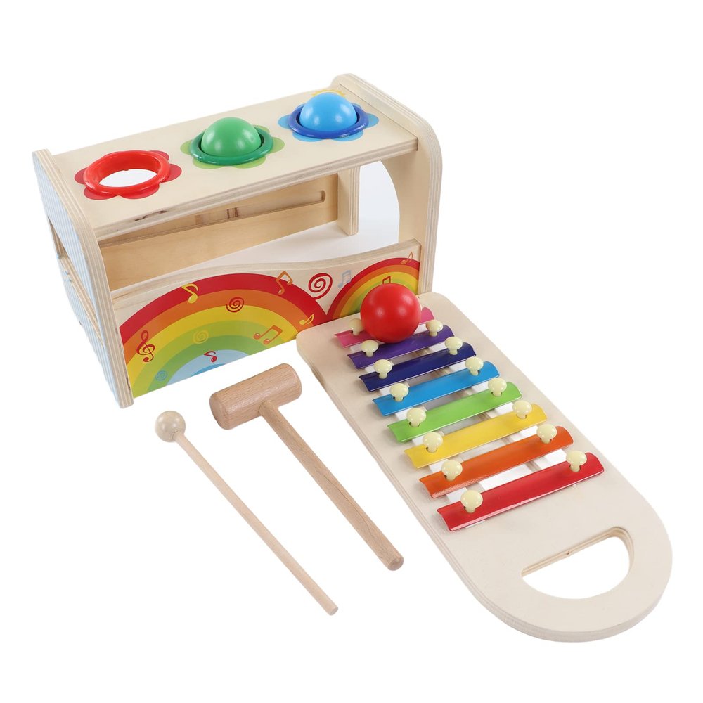 CFTGIW Hammering Pounding Xylophone Toy Educational Wooden Xylophone Ball Toys for Kids Boys Girls Toy Two a One Makes Only Multifunctional Hammering Not Also
