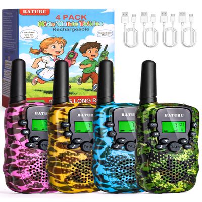 Walkie Talkies for Kids 4 Pack Outdoor Toys Games for Boys Girls 3 Miles Long Range Walkie Talkie Rechargeable with Clear Sound Camping, Hiking, Birthday Gifts for 3 4 5 6 7 8 9 10 11 12 Year Old Kids