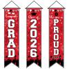 3PCS Graduation Decoration Banner Congrats Grad Porch Sign Class of 2026 Door Hanging Banner Congratulations Graduate Door Sign for High School College Graduation Party Supplies (Red) view 1
