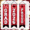 3PCS Graduation Decoration Banner Congrats Grad Porch Sign Class of 2026 Door Hanging Banner Congratulations Graduate Door Sign for High School College Graduation Party Supplies (Red) view 2