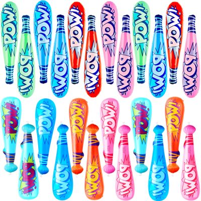 24 Pack 18 Inch POW Inflatable Bats Blow up Baseball Bat Inflates Bulk for Carnival Birthday Swimming Pool Baseball Party Favors