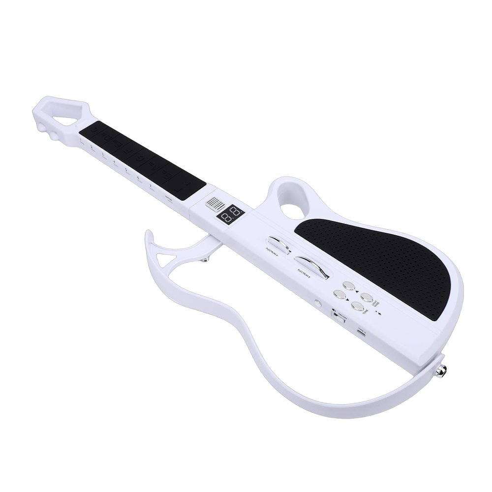 SPYMINNPOO Kids Electric Guitar, Foldable Guitar Toy with Lights Stringless Musical Instrument with 7 Sounds for Boys Girls (White)