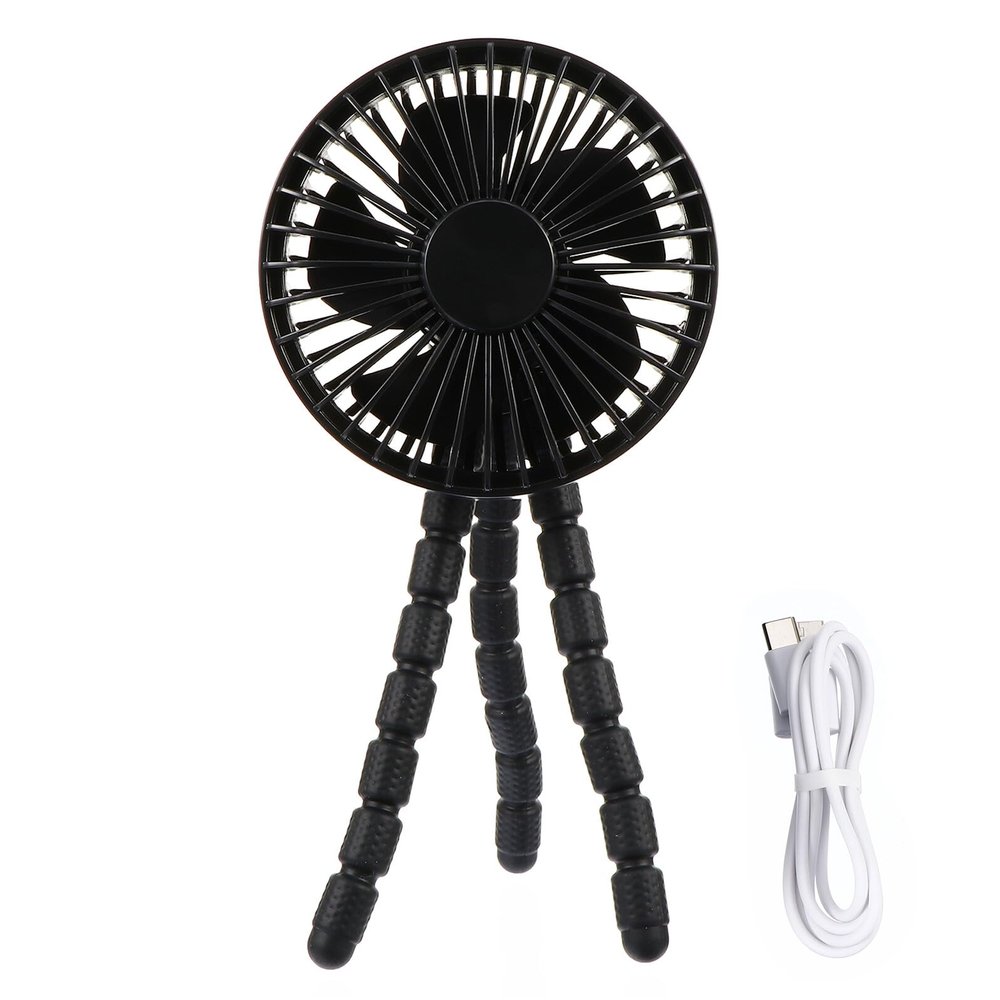 FUNNETOYU Portable Stroller Fan with Mini Tripod Clip, Black, USB Rechargeable Multi-function Cooling Fan for Outdoor Travel and Office Use