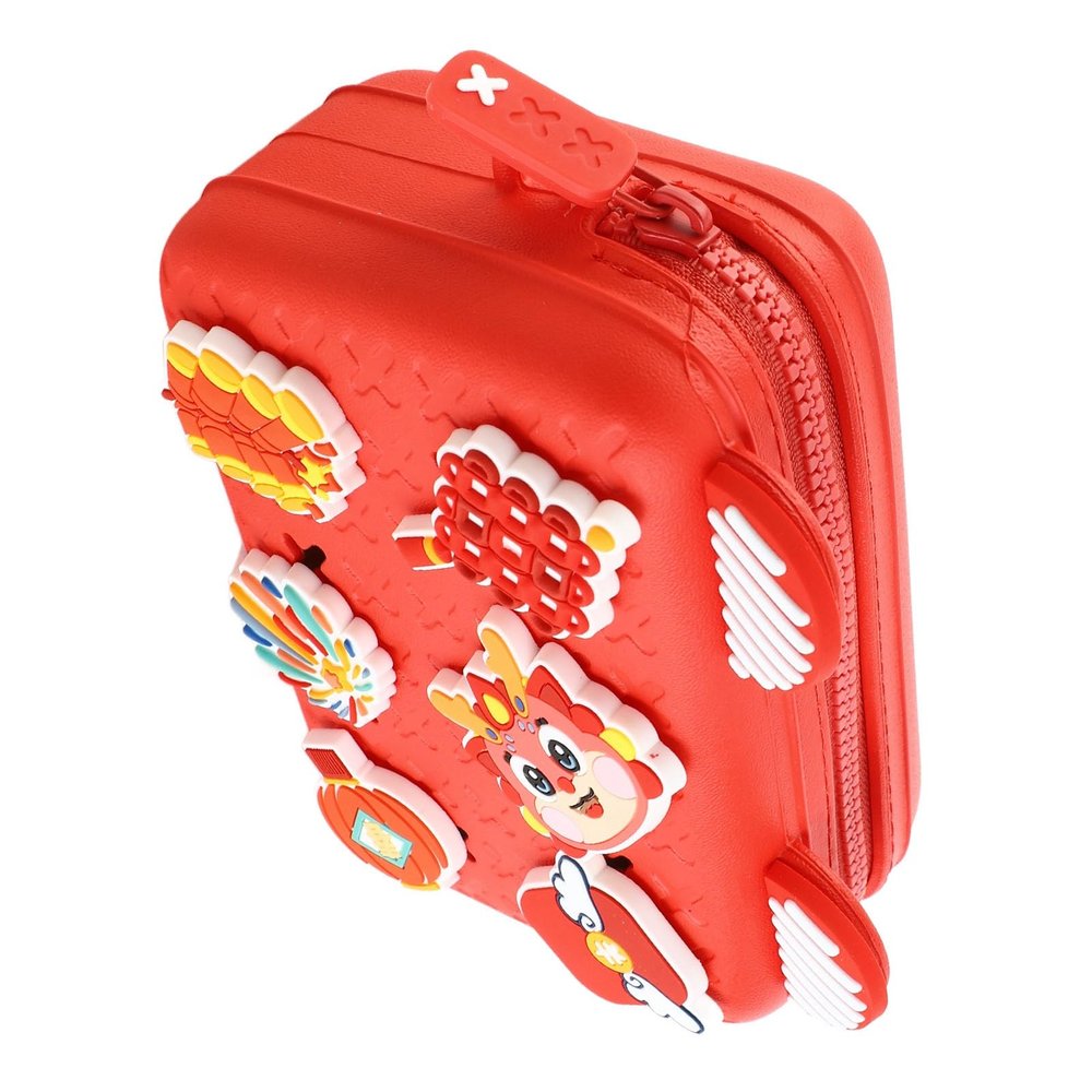 FILFEEL Kids Camera Messenger Bag with DIY Cartoon Decor, Comfortable Design, Shock Absorbing Bag for (Red)