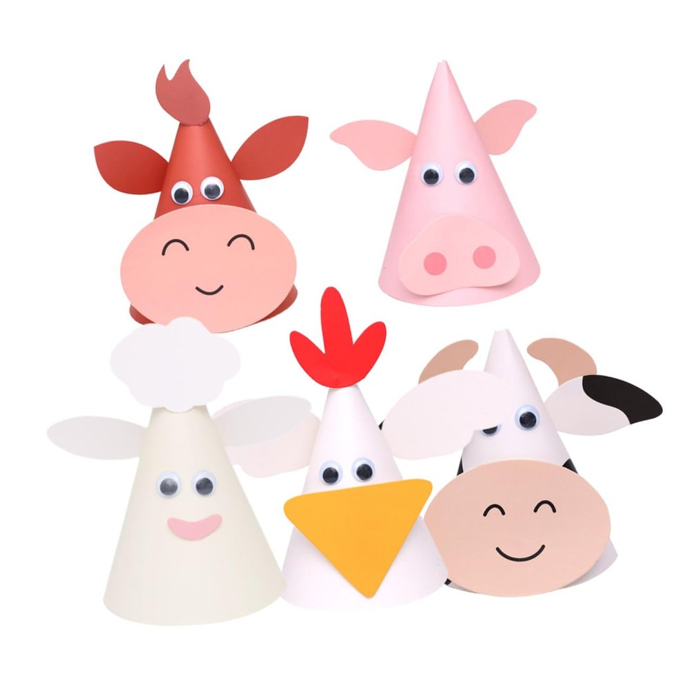 ARTIBETTER 5pcs DIY Birthday Hats Animal Shaped Hat Decorations for Boys and Party Supplies Random Styles