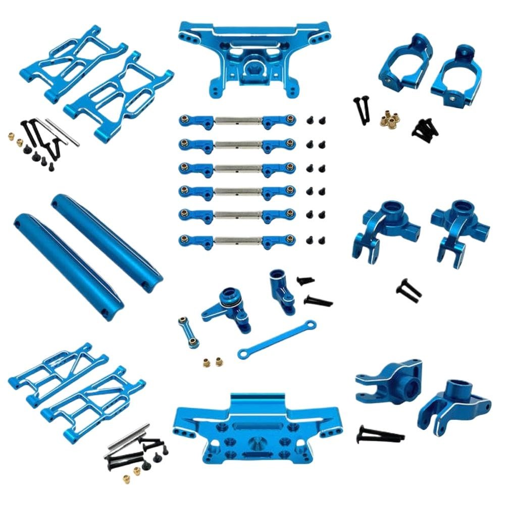 1 10 Scale 10208 V2 Metal Upgrade Parts Kit Front Rear Swing Arm Steering Cup Hub Carrier Link Rod Shock Tower Set Compatible with 1 10 Scale Models(Blue)