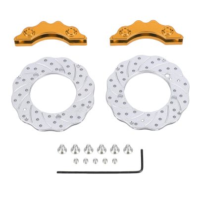 Glomora RC Car Brake Disc and Caliper Set,High Simulation Aluminum Alloy Brake Discs for RC Crawler Cars Lightweight Durable and Realistic (Gold)