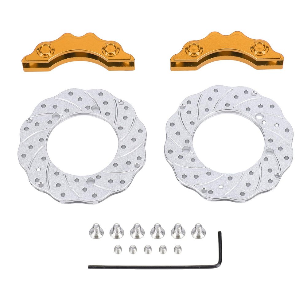 Glomora RC Car Brake Disc and Caliper Set,High Simulation Aluminum Alloy Brake Discs for RC Crawler Cars Lightweight Durable and Realistic (Gold)