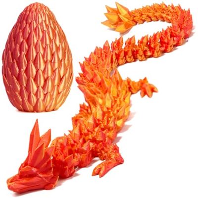 3D Printed Dragon Egg, 15Inch Crystal Dragon with Egg,Surprise Egg,Articulated Fidget Toys for Executive Home Office Decor, Gifts (RED)