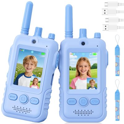 Walkie Talkies for Kids, 2 Pack Rechargeable Video Intercom Kids Walkies Talkies, Indoor Outdoor Toys Gifts for Family Games, Outside, Camping, Hiking for Boys Girls Ages 3-6(Blue)