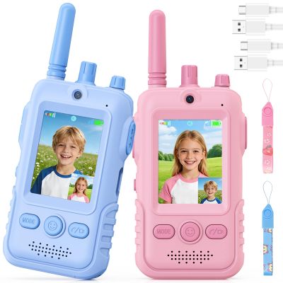 Walkie Talkies for Kids, 2 Pack Rechargeable Video Intercom Kids Walkies Talkies, Indoor Outdoor Toys Gifts for Family Games, Outside, Camping, Hiking for Boys Girls Ages 3-6(Pink+Blue)