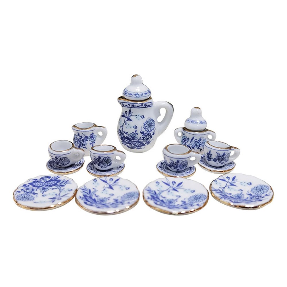 House Tea Teapot Saucer Set Pretend Play for Role Tableware Model Toy 1:12 Scale Kitchen Applian House Tea Play Tea Cup Model