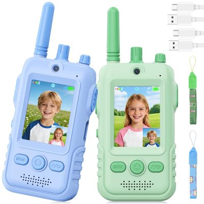 Trigowalt Video Walkie Talkies for Kids: 2 Pack Rechargeable - Green+Blue