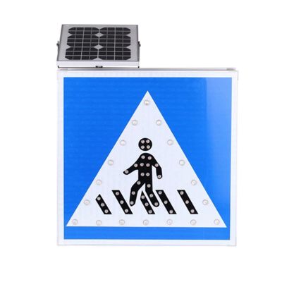 24'' Solar Pedestrian Crossing Sign, Solar Powered LED Flashing Pedestrian Crossing Sign, Heavy Duty Aluminum Road Signs Traffic LED Blinking Street Warning Sign for Sidewalks & Road(Blue)