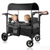 Wagon Stroller for 2 Kids, All-Terrain Stroller Wagon with Extra Long Extender, Aluminum Foldable Baby Wagon with Convertible Seats, Removable Canopy, Snack Tray, Adjustable Push/Pull Handle view 1