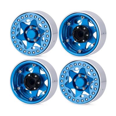 Rc Drift Cars Wheels For Axial For SCX10 For TRX4 For TRX6 D90 For Redcat Gen8 D110 For Tamiya 1/10 1.9'' CNC Alloy Beadlock Wheel Rim RC Crawler(Blue)