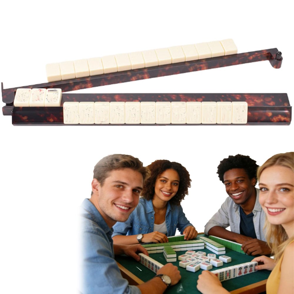 Tortoise Shell Rack Pusher Set 20 Inch Extended Length Acrylic Mahjong Rack with Detachable Magnetic Pushers Glossy Finish (#B)