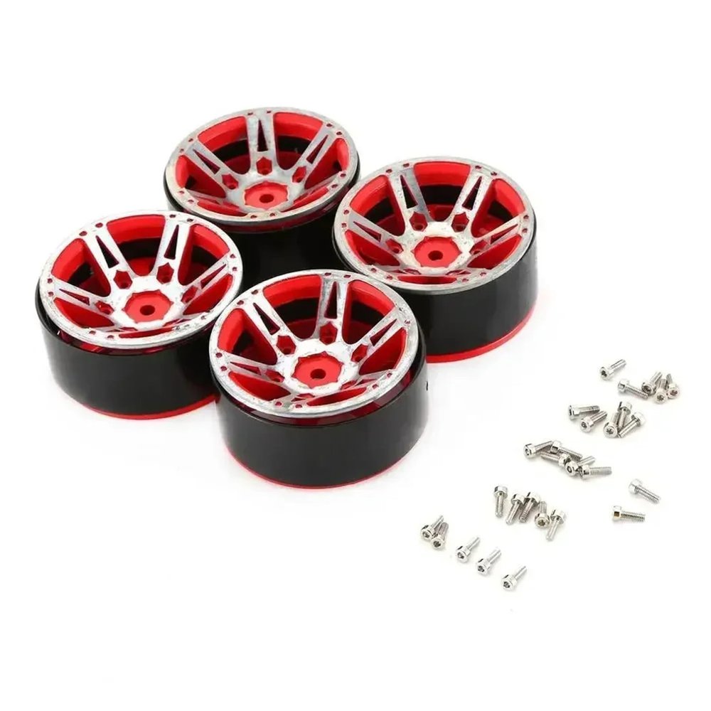 For Traxxas For TRX-4 For Axial For SCX10 III AXI03007 For Tamiya CC01 D90 For Rock 1/10 Metal Alloy Beadlock 1.9" Wheel Rim RC Crawler Rc Models Accessories(Red)