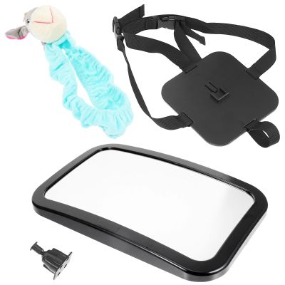 ERINGOGO 360 Rotatable Rearview Observation Mirror for Car Interior Backseat, Shatterproof Car Mirror with Blue Holder and Gray Plush, Backseat Safety Accessory for Newborn Travel