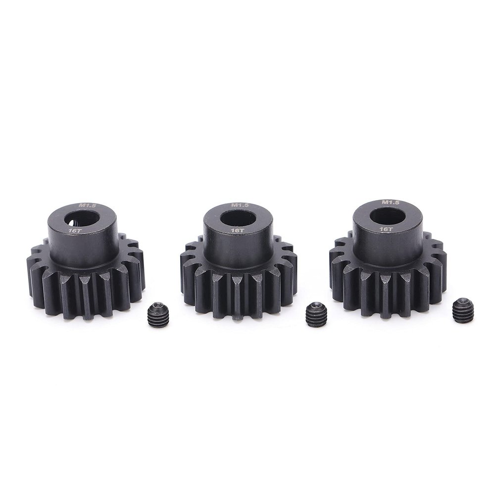 3pcs M1.5 Pinion Motor Gear 16T 8mm Shaft Steel Gear, Compatible with 1/5 1/6 RC Car Brushless Motor, Hard Anodized Anti - Rust Steel Pinion for Remote Control Vehicles