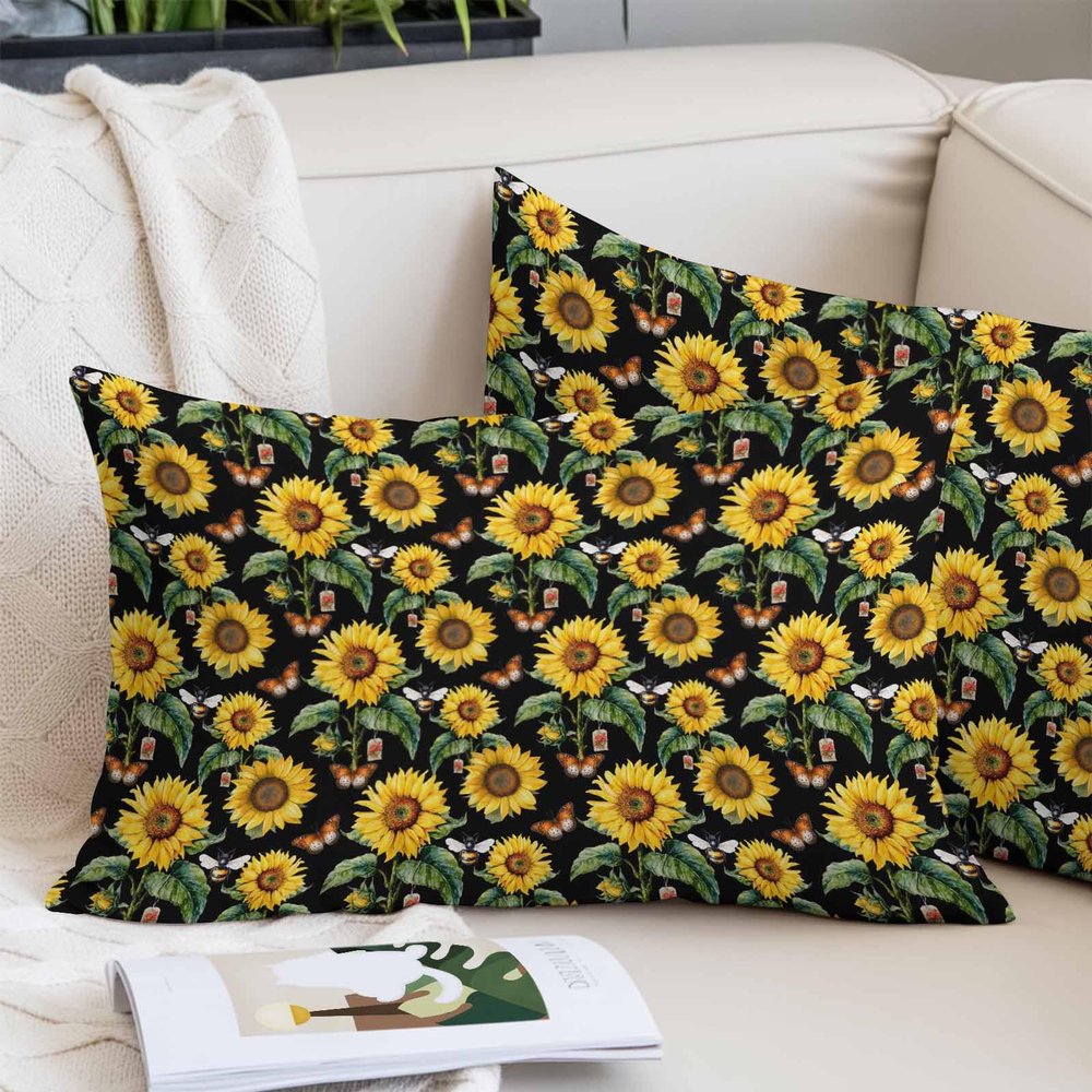 Toddler Pillow Covers 16x24 Inch, Sunflowers Decorative Pillowcase with Zipper, Microfiber Pillow Protector, Farmhouse Botanical Blossom Florals Butterfly Breathable Throw Pillowcases for Sofa Bed