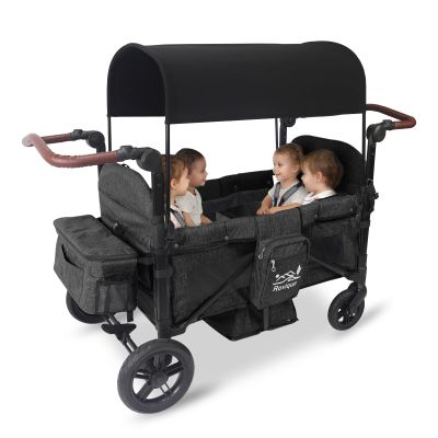 4 Seater Wagon Stroller, All-Terrain Stroller Wagon for 4 Kids with Extra Long Extender, Aluminum Foldable Baby Wagon with Large Storage Bag, Removable Canopy, Snack Tray, Adjustable Push/Pull Handle