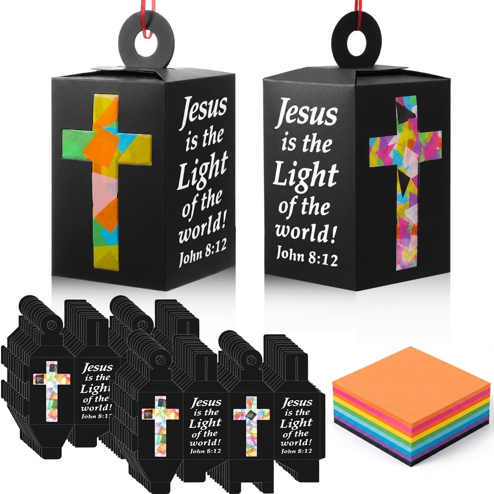 30 Sets Vbs 2026 Christian Cross Crafts Bulk Illumination Themed Paper Lanterns Jesus Is the Light Religious Suncatcher Sunday School Vbs Crafts for Church Christian Party Favor (Clear Cross)