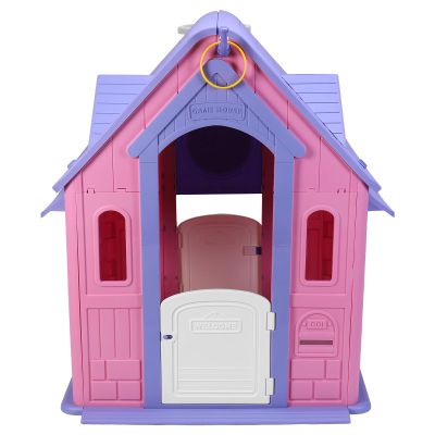Playhouse with Basketball Hoop Dartboard Indoor/Outdoor Playset Garden Games Cottage for Toddlers (Light Pink)