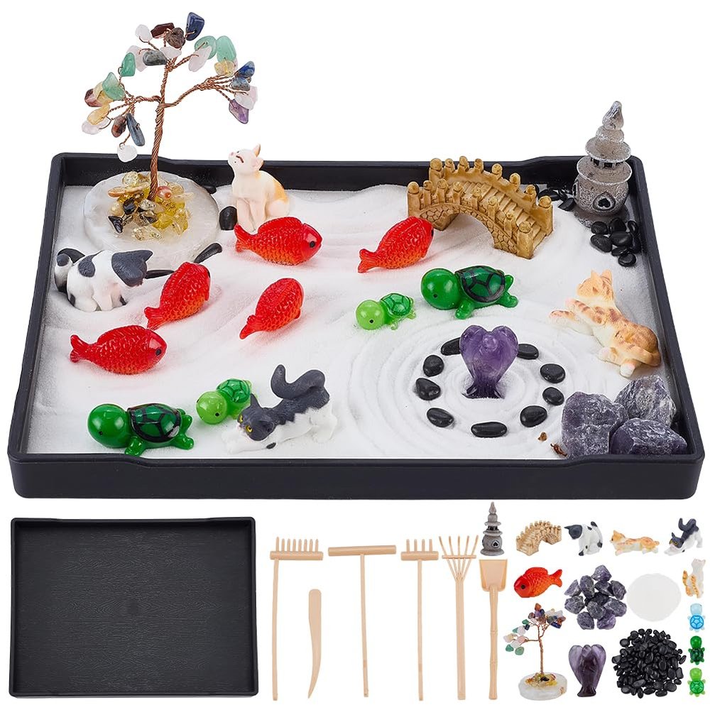 WEBEEDY Mini Zen Garden Kit for Desk, Complete Life of Tree Themed Desktop Sand Garden Set Tabletop Sandbox Tray for Home Office Decor Easter Mothers Day Teachers Relaxation Gift, 8.3x6.2 Inch